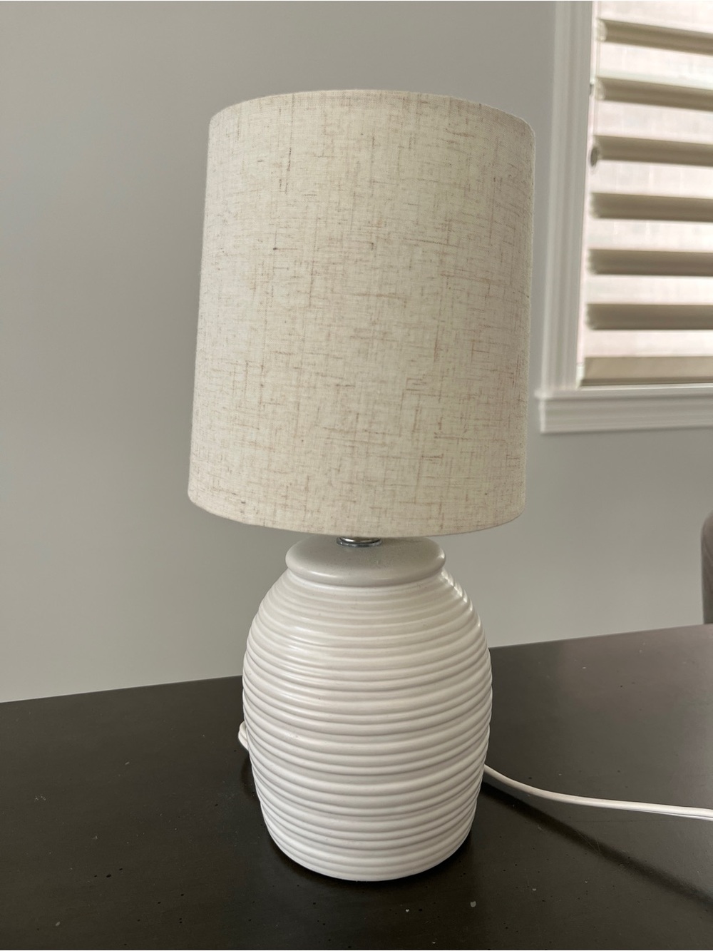 Neutral White Ceramic Table Lamp with Linen Shade